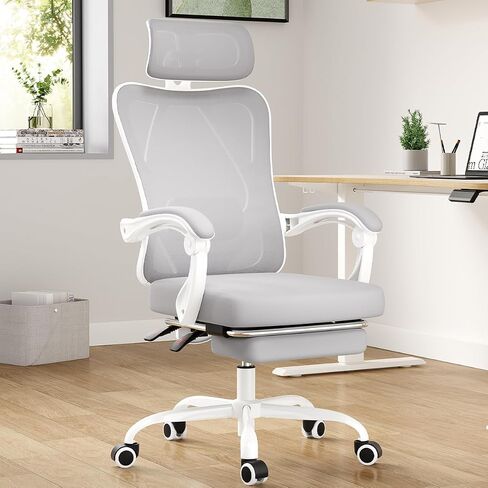 Farini Ergonomic Office Chair with Footrest, Mesh Office Desk Chair with Headrest, High Back Computer Chair with Adjustable Lumbar Support.for Home Office Study Room Bedroom (with footrest, Gray) in Saudi Arabia