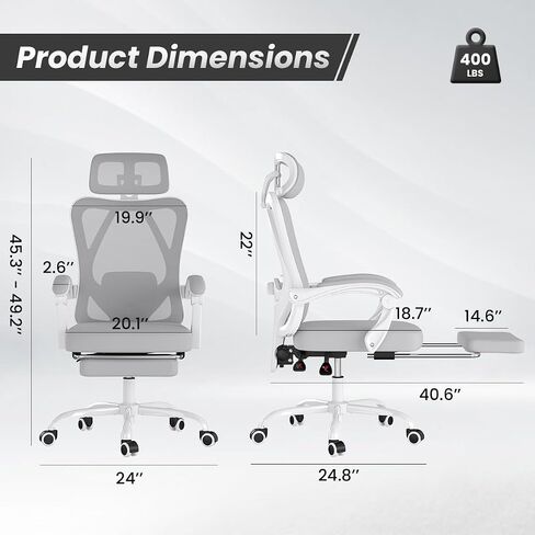 Farini Ergonomic Office Chair with Footrest, Mesh Office Desk Chair with Headrest, High Back Computer Chair with Adjustable Lumbar Support.for Home Office Study Room Bedroom (with footrest, Gray) in Saudi Arabia