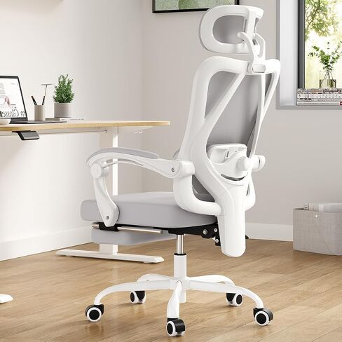 Farini Ergonomic Office Chair with Footrest, Mesh Office Desk Chair with Headrest, High Back Computer Chair with Adjustable Lumbar Support.for Home Office Study Room Bedroom (with footrest, Gray) in Saudi Arabia