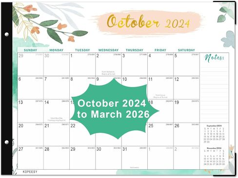 KOPEESY Large Desk Calendar 2024-2025 - 18 Month Calendar from October 2024 - March 2026, 22" x 17" Desk top Calendar for Planning and Organizing In Your Family, School or Office in Saudi Arabia