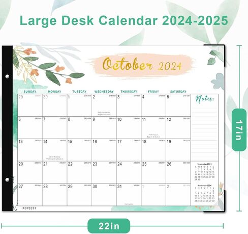 KOPEESY Large Desk Calendar 2024-2025 - 18 Month Calendar from October 2024 - March 2026, 22" x 17" Desk top Calendar for Planning and Organizing In Your Family, School or Office in Saudi Arabia