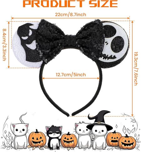 Mouse Ears Headband Black Sequin Mouse Ears Headband Shiny Bows Mouse Ears Headbands For Boys Girls Women Halloween Trip Essentials And Accessories (Black) in Saudi Arabia