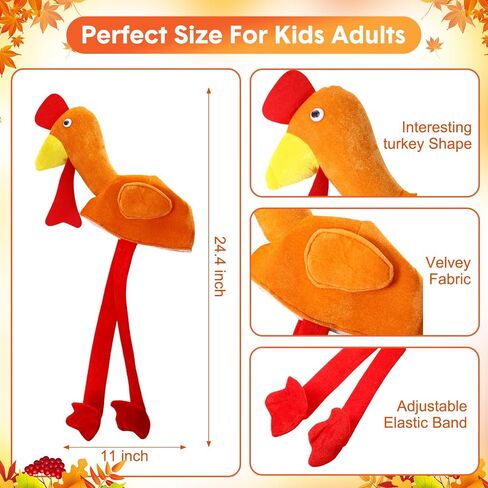 15 Pcs Thanksgiving Turkey Costume 3 Plush Turkey Hat 6 Turkey Glasses with 6 Hairpin, One Size Roasted Turkey Hat Funny Silly Hat for Thanksgiving Party Supplies in Kuwait