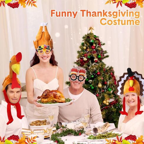 15 Pcs Thanksgiving Turkey Costume 3 Plush Turkey Hat 6 Turkey Glasses with 6 Hairpin, One Size Roasted Turkey Hat Funny Silly Hat for Thanksgiving Party Supplies in Kuwait