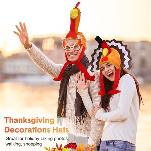 15 Pcs Thanksgiving Turkey Costume 3 Plush Turkey Hat 6 Turkey Glasses with 6 Hairpin, One Size Roasted Turkey Hat Funny Silly Hat for Thanksgiving Party Supplies in Kuwait