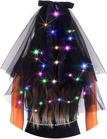 Acenail Light up Black Veil Wedding Veil Butterfly LED Tulle Bride Veil Bow Bridal Veils with Comb Halloween Veils for Women in Saudi Arabia