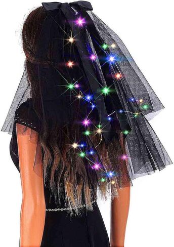 Acenail Light up Black Veil Wedding Veil Butterfly LED Tulle Bride Veil Bow Bridal Veils with Comb Halloween Veils for Women in Saudi Arabia