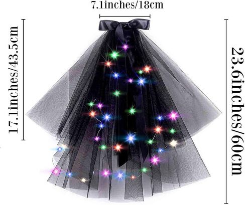 Acenail Light up Black Veil Wedding Veil Butterfly LED Tulle Bride Veil Bow Bridal Veils with Comb Halloween Veils for Women in Saudi Arabia