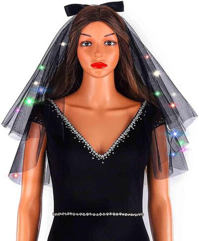 Acenail Light up Black Veil Wedding Veil Butterfly LED Tulle Bride Veil Bow Bridal Veils with Comb Halloween Veils for Women in Saudi Arabia