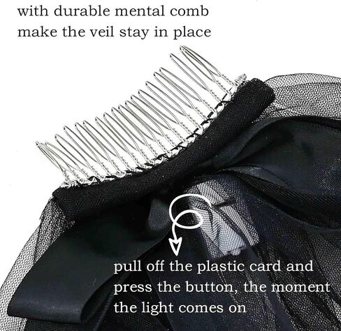 Acenail Light up Black Veil Wedding Veil Butterfly LED Tulle Bride Veil Bow Bridal Veils with Comb Halloween Veils for Women in Saudi Arabia