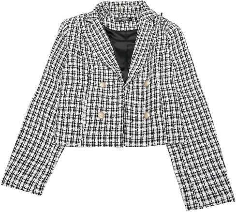 Allegra K Tweed Cardigan for Women's Notch Lapel Buttons Office Long Sleeve Casual Blazer Jackets in Saudi Arabia