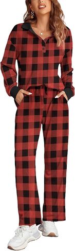 Ekouaer Waffle Knit Pajamas Set for Women 2 Piece Outfits Long Sleeve Button Top and Wide Leg Pant with Pockets Loungewear in Kuwait