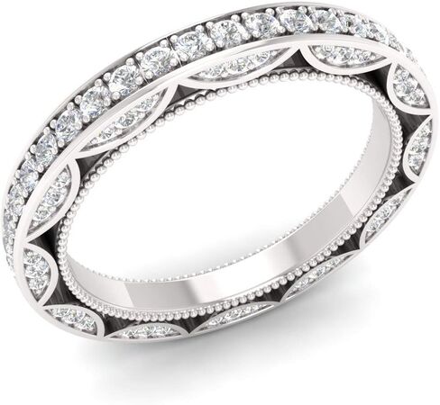 خاتم زفاف من الماس والياقوت الطبيعي والمعتمد من Diamondere من الذهب الأبيض عيار 10 قيراط | خاتم زفاف عتيق 0.83 قيراط للنساء، مقاس أمريكي من 4 إلى 8 in Saudi Arabia