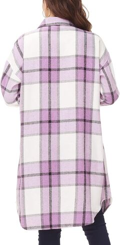 سترة نسائية طويلة منقوشة كبيرة الحجم من MCEDAR، سترة غير رسمية بأكمام طويلة وأزرار سفلية مقاس كبير، قميص من الفلانيل (S-4X) in Kuwait