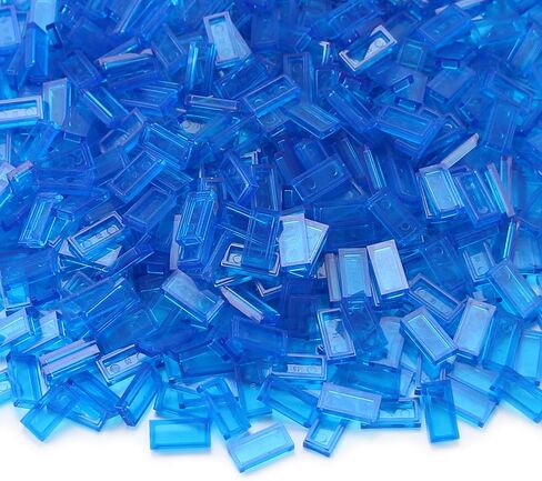 Transparent Light Blue 1×2 Tile ×700 Parts and Pieces Flat MOC Bricks, Bulk Building Blocks for Smooth Surface Wall Floor, Toy Accessories Compatible with Major Brands in Kuwait