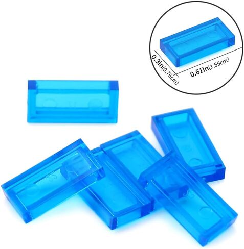 Transparent Light Blue 1×2 Tile ×700 Parts and Pieces Flat MOC Bricks, Bulk Building Blocks for Smooth Surface Wall Floor, Toy Accessories Compatible with Major Brands in Kuwait