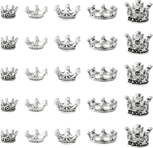 50 Pcs 5 Styles Antique Silver Crown Spacer Beads Alloy King Queen Princess Crown Beads Mini Crown Loose Beads for DIY Hair Jewelry Making in Kuwait