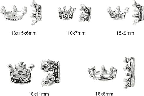 50 Pcs 5 Styles Antique Silver Crown Spacer Beads Alloy King Queen Princess Crown Beads Mini Crown Loose Beads for DIY Hair Jewelry Making in Kuwait