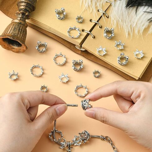 50 Pcs 5 Styles Antique Silver Crown Spacer Beads Alloy King Queen Princess Crown Beads Mini Crown Loose Beads for DIY Hair Jewelry Making in Kuwait