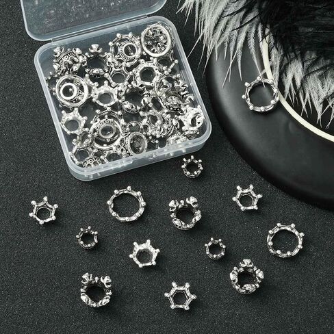 50 Pcs 5 Styles Antique Silver Crown Spacer Beads Alloy King Queen Princess Crown Beads Mini Crown Loose Beads for DIY Hair Jewelry Making in Kuwait