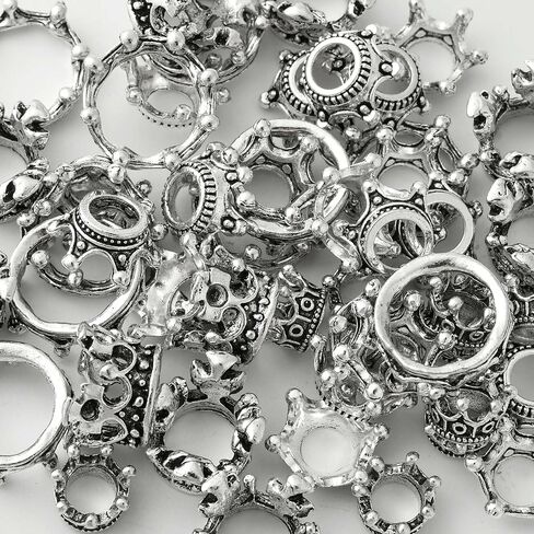 50 Pcs 5 Styles Antique Silver Crown Spacer Beads Alloy King Queen Princess Crown Beads Mini Crown Loose Beads for DIY Hair Jewelry Making in Kuwait