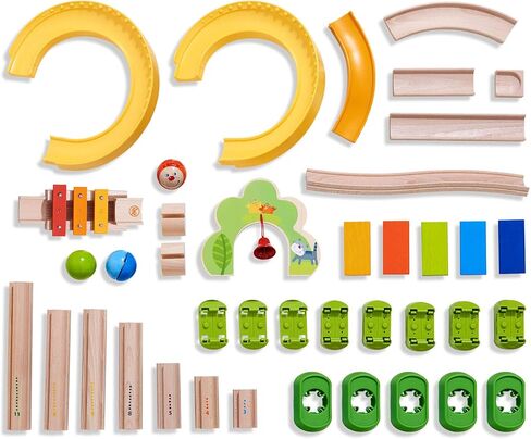 HABA Kullerbu Sim-Sala-Kling - 38 Piece Wooden & Plastic Ball Tack Set with Steep Curves and Musical Effects in Kuwait