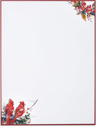 Christmas Stationery Paper Letterhead Sheets 100 Pack Holiday Xmas Red Cardinal Bird & Berries For Writing Letter Computer Office Notes Wedding Invitations & Printing Supplies 8.5" X 11" in Saudi Arabia