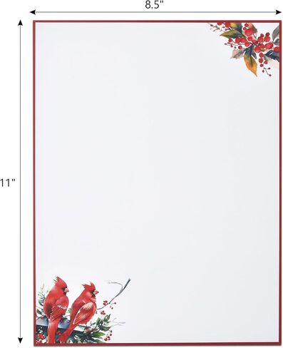Christmas Stationery Paper Letterhead Sheets 100 Pack Holiday Xmas Red Cardinal Bird & Berries For Writing Letter Computer Office Notes Wedding Invitations & Printing Supplies 8.5" X 11" in Saudi Arabia