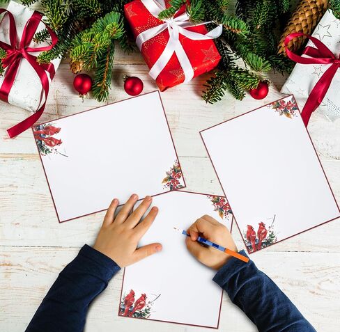 Christmas Stationery Paper Letterhead Sheets 100 Pack Holiday Xmas Red Cardinal Bird & Berries For Writing Letter Computer Office Notes Wedding Invitations & Printing Supplies 8.5" X 11" in Saudi Arabia