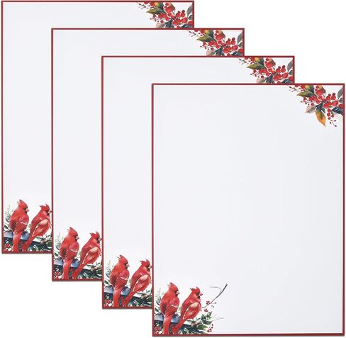 Christmas Stationery Paper Letterhead Sheets 100 Pack Holiday Xmas Red Cardinal Bird & Berries For Writing Letter Computer Office Notes Wedding Invitations & Printing Supplies 8.5" X 11" in Saudi Arabia