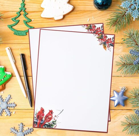 Christmas Stationery Paper Letterhead Sheets 100 Pack Holiday Xmas Red Cardinal Bird & Berries For Writing Letter Computer Office Notes Wedding Invitations & Printing Supplies 8.5" X 11" in Saudi Arabia