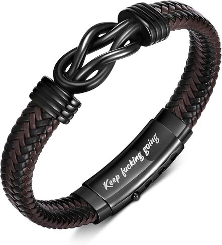 VNOX Men's Inspirational Mantra Engarved Handmade Braided Leather Adjustable Cuff Bangle Bracelet Encouragement Motivational Gift for Men in Kuwait