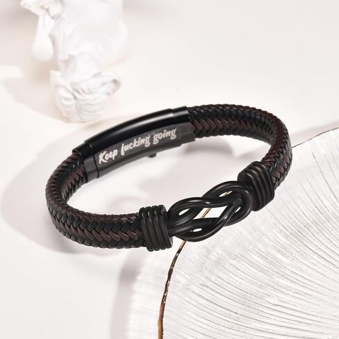 VNOX Men's Inspirational Mantra Engarved Handmade Braided Leather Adjustable Cuff Bangle Bracelet Encouragement Motivational Gift for Men in Kuwait
