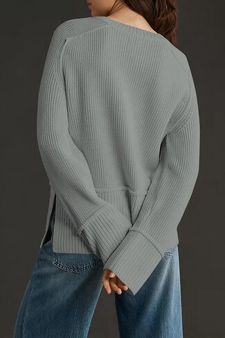Cakulo Womens Fall 2024 Knit Crew Neck Pullover Sweaters Oversized Long Sleeve Split Casual Winter Ribbed Sweater in Saudi Arabia