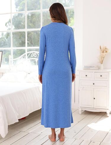 Marvmys Womens Cotton Long Sleeve Nightgowns Soft Ladies Sleep Shirts V Neck Full Length Night Shirts Sleepwear with Pockets in Saudi Arabia