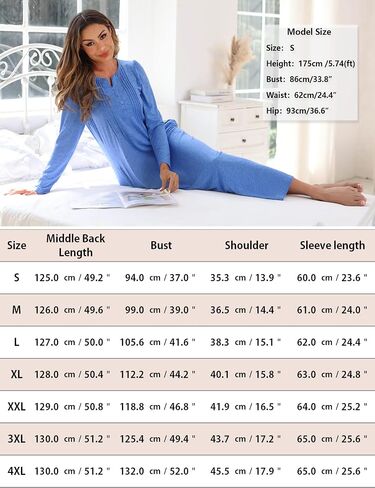 Marvmys Womens Cotton Long Sleeve Nightgowns Soft Ladies Sleep Shirts V Neck Full Length Night Shirts Sleepwear with Pockets in Saudi Arabia