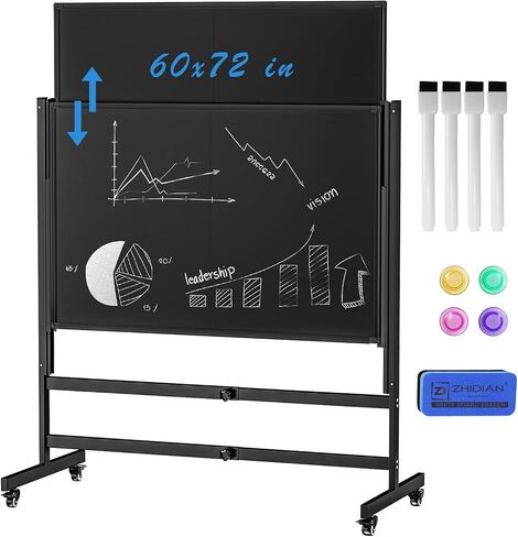 Mobile Chalkboard Height Adjustable - 60x72 inches, Large Rolling Blackboard Double-Sided, Magnetic Black Board on Wheels for School Home Office in Saudi Arabia