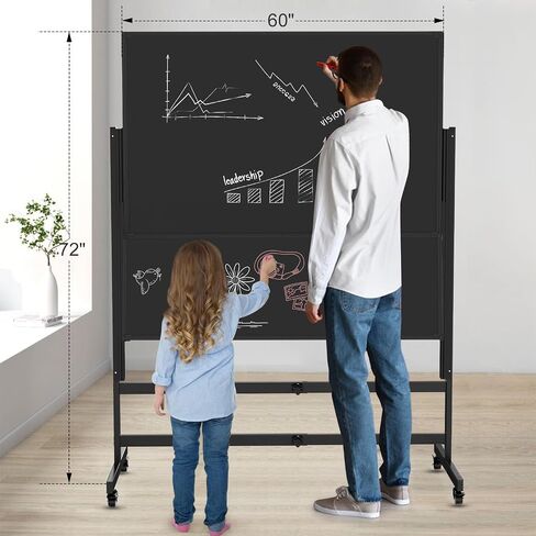 Mobile Chalkboard Height Adjustable - 60x72 inches, Large Rolling Blackboard Double-Sided, Magnetic Black Board on Wheels for School Home Office in Saudi Arabia