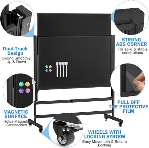 Mobile Chalkboard Height Adjustable - 60x72 inches, Large Rolling Blackboard Double-Sided, Magnetic Black Board on Wheels for School Home Office in Saudi Arabia