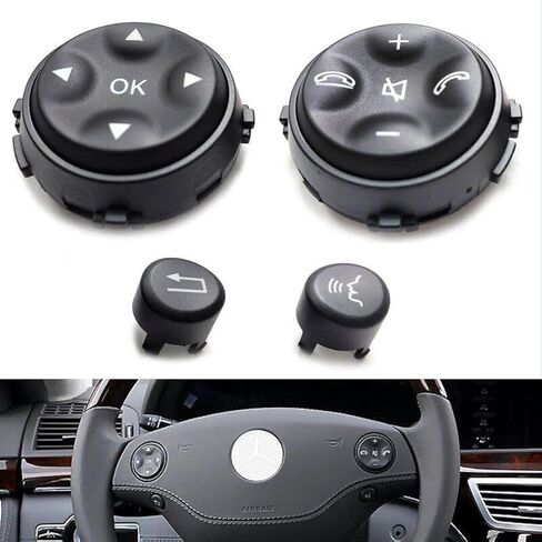 Black Interior Steering Wheel Button Replacement Kit Compatible for Mercedes-Benz W221 S- CLASS S550 S450 S600 S65 S350 S400 S500 CL550 CL630 2007-2010 in Kuwait