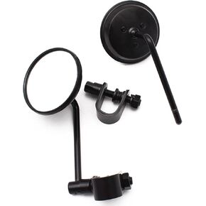 7/8" 1" Motorcycle Rear View Side Mirror Universal Retro Round Adjustable Convex Handlebar Clip-On Rearview Mirrors (Black)