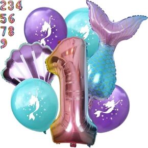 DIWULI Mermaid Birthday Decorations Set - Number 2 Balloon Pink Rainbow, Mermaid Balloons, Under the Sea Party Decorations, Mermaid Party Decorations 2nd Birthday Party Mermaid Birthday Party Supplies