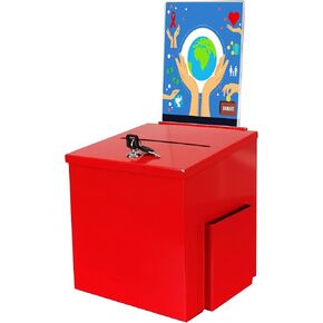 FixtureDisplays® Red Metal Donation Box Suggestion Tithes Offering Box with Sign Holder 8.5X8.1X18" 11573RED