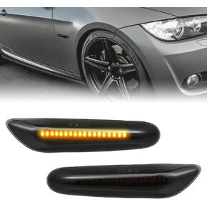 Sequential LED Side Marker Turn Signal Lights Compatible with BMW 1 3 5 Series E36 E46 E60 E87 E90 E92 X1 X3 63133418447 63133418448 Fender Side Marker Amber Light Assemblies Front Flowing LED Lamps