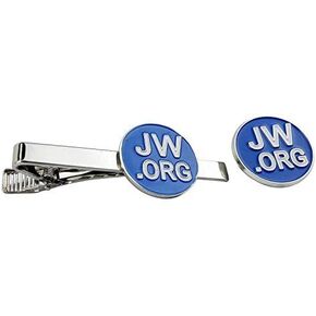 مجموعة مشبك ربطة عنق ودبوس طية صدر السترة من Jw.org فضية مستديرة - مع صندوق هدايا - لون الخلفية - أزرق