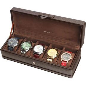 SANZIE 16-Slot Watch Box for Mens Watch Case with Removable Watch Pillows, Watch Holder Organizer Watch Storage with Grey Lining & Black Synthetic Leather