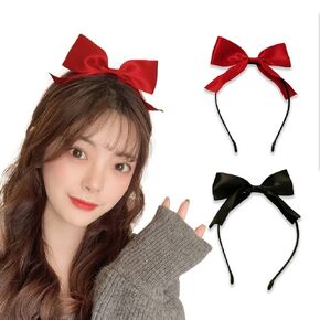 Kilener Bow Headband Hairband for Women Girls - Handmade Bows Head Band, 2 Pack - Red and Black Bowknots, Hair Hoop, Hair Ornament for Washing Face, Makeup, Party, Daily Wear
