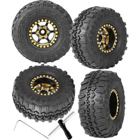 RC Full Brass 1.0 Inch Beadlock Wheel Rim & Wheels Tires for 1/18 1/24 Trx4m Axial SCX24 FMS FCX24 RC Crawler Car,4PCS (1.0 Inches) Wheel Rim & Wheels Tires(Black-B)