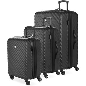 SwissGear Wave Lightweight Hardside Expandable Spinner Luggage, Black, 3-Piece Set (20/24/28)