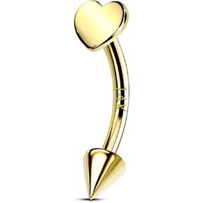 OUFER 14K Gold Rook Piercing Jewelry, Gold Eyebrow Rings, Heart Vertical Labret Lip Jewelry, Curved Barbell 16G, Rook Earrings for Women Men-8mm